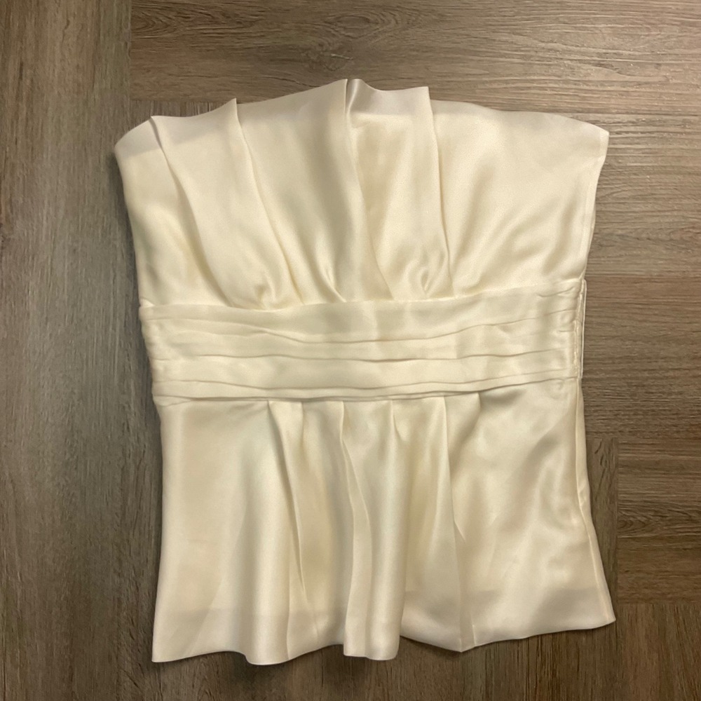 White House Black Market Cream Strapless Pleated Peplum Top
